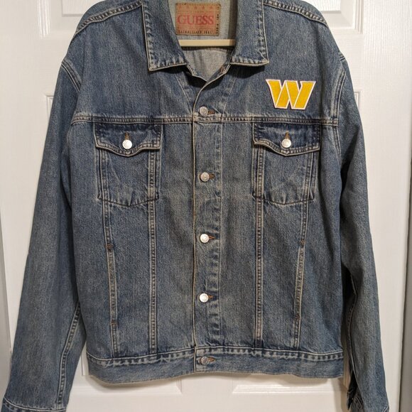 Guess Washington Commanders Redskins Used Denim Jacket Men's XL Trucker - Picture 1 of 5